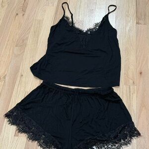 Elegant Black Lace Sleepwear Set
